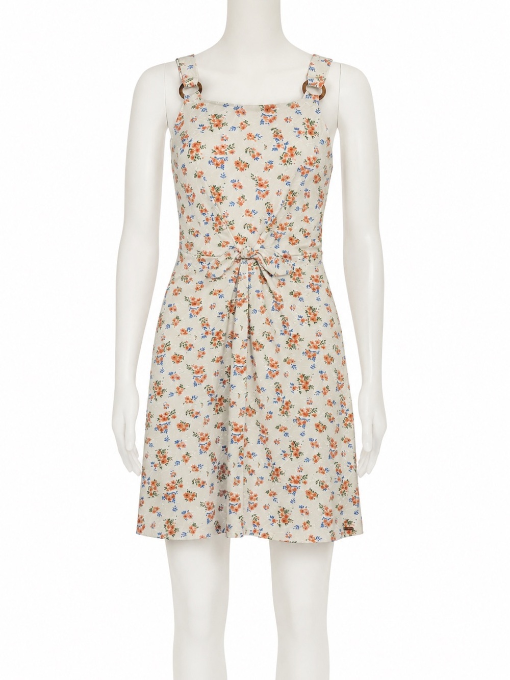 Tahari Girl Floral Eyelet Dress Size 14 White Orange Blue Faux Tie Front Rings
